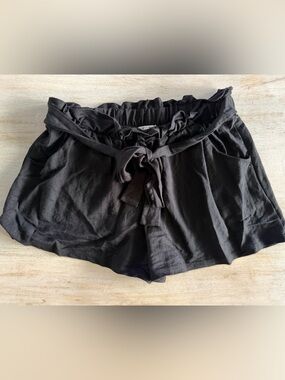 Women's Black Paperbag Waist Tie Shorts